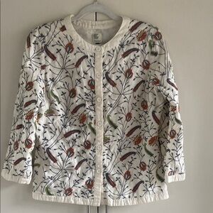 Embroidered Floral Print Linen Blend Jacket